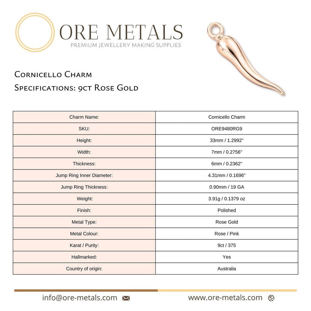 9ct Rose Gold - Cornicello Charm