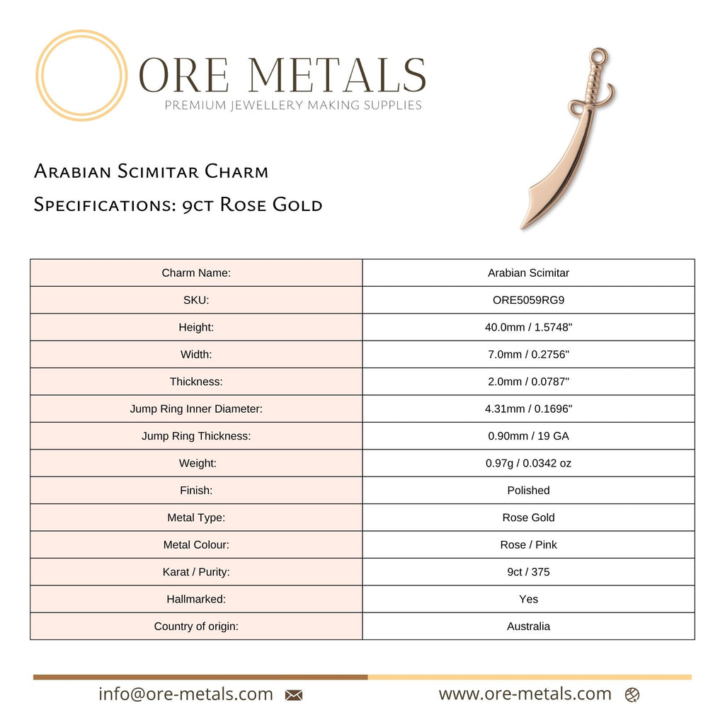 9ct Rose Gold - Arabian Scimitar Charm
