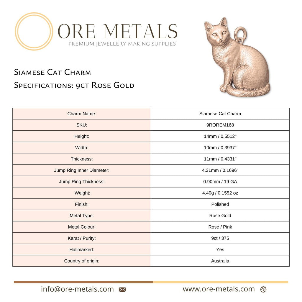 9ct Rose Gold - Siamese Cat Charm