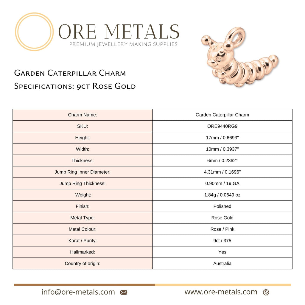 9ct Rose Gold - Garden Caterpillar Charm