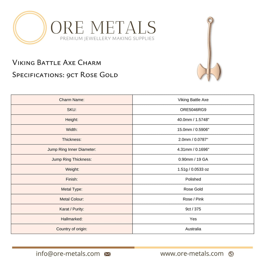 9ct Rose Gold - Viking Battle Axe Charm