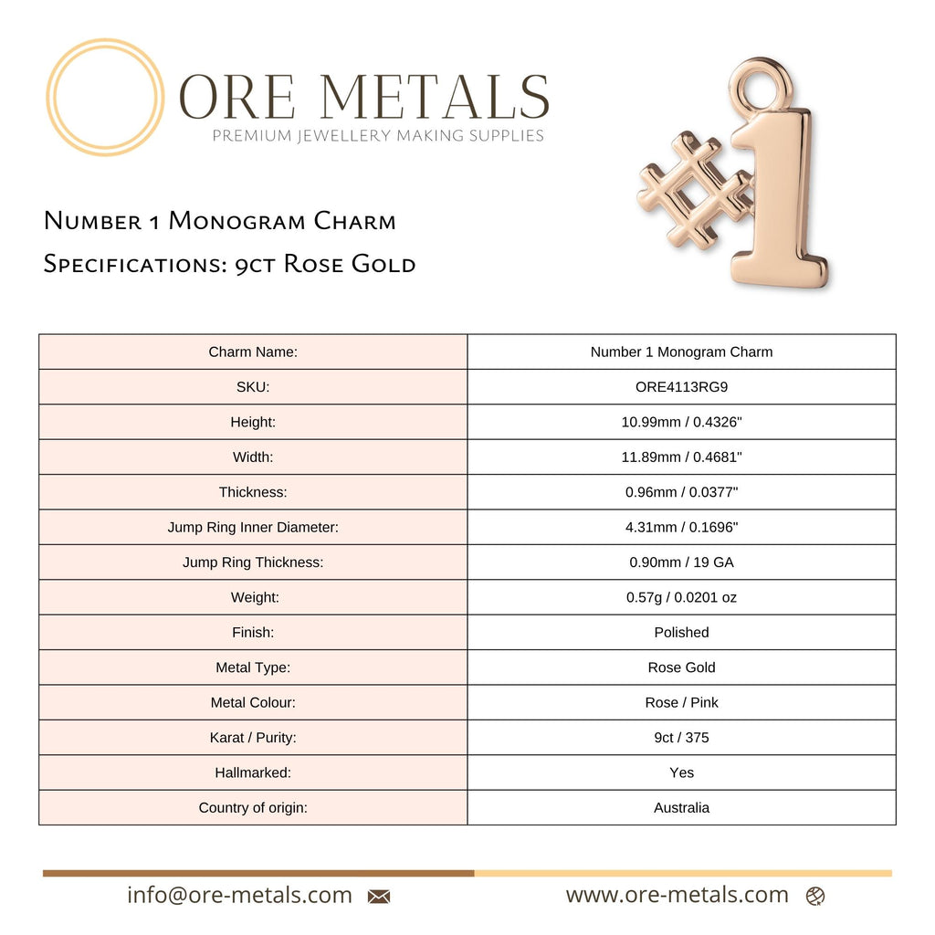 9ct Rose Gold - Number 1 Monogram Charm