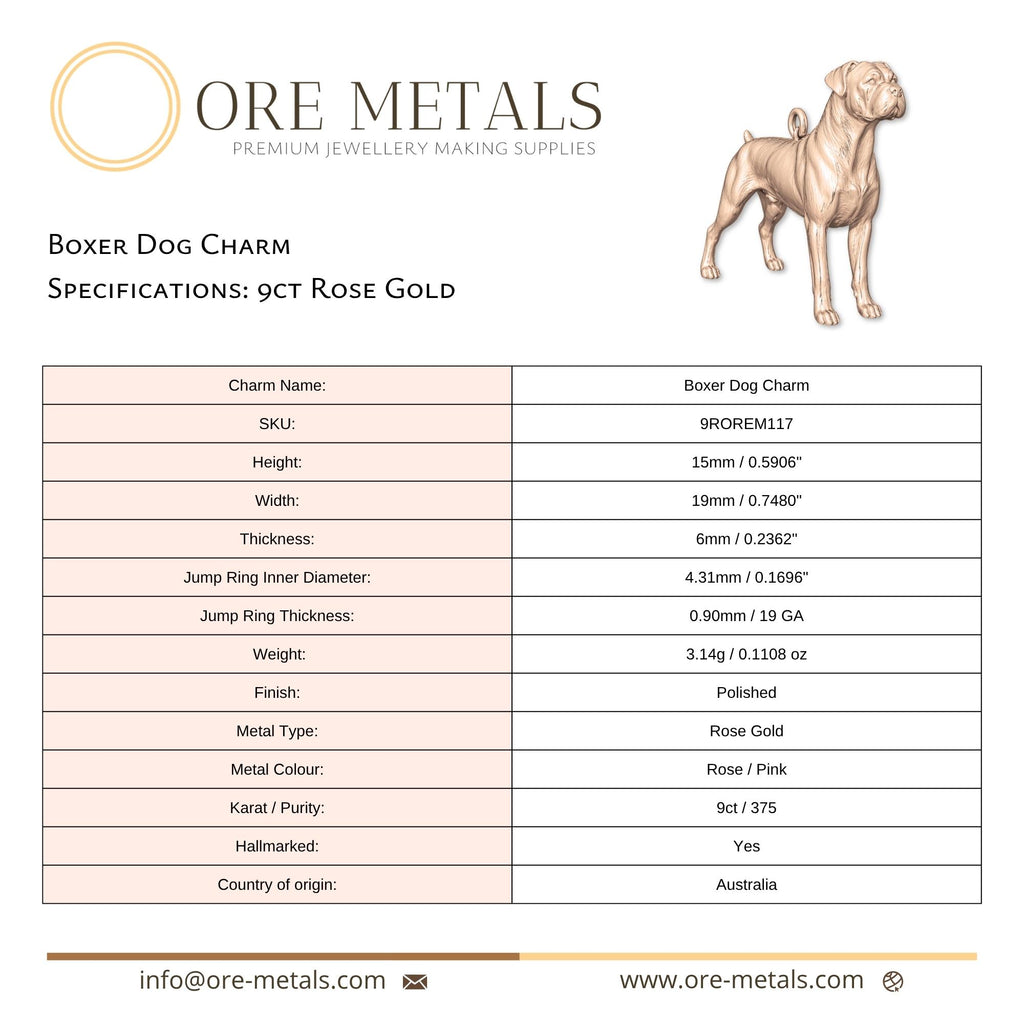 9ct Rose Gold - Boxer Dog Charm