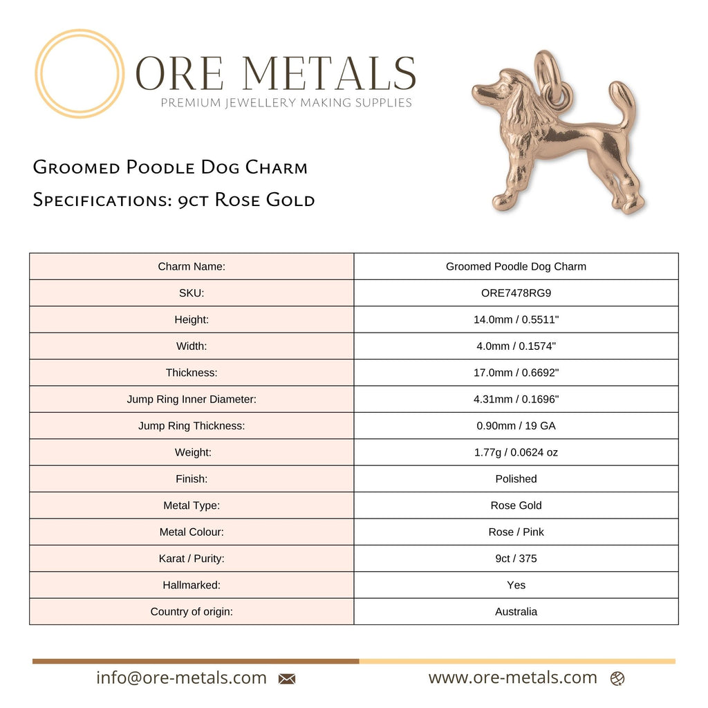 9ct Rose Gold - Groomed Poodle Dog Charm