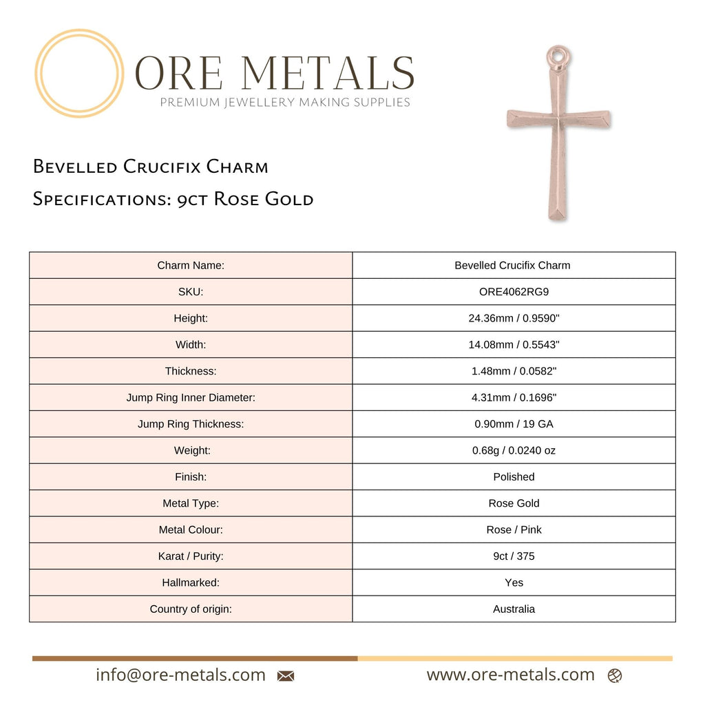 9ct Rose Gold - Bevelled Crucifix Charm