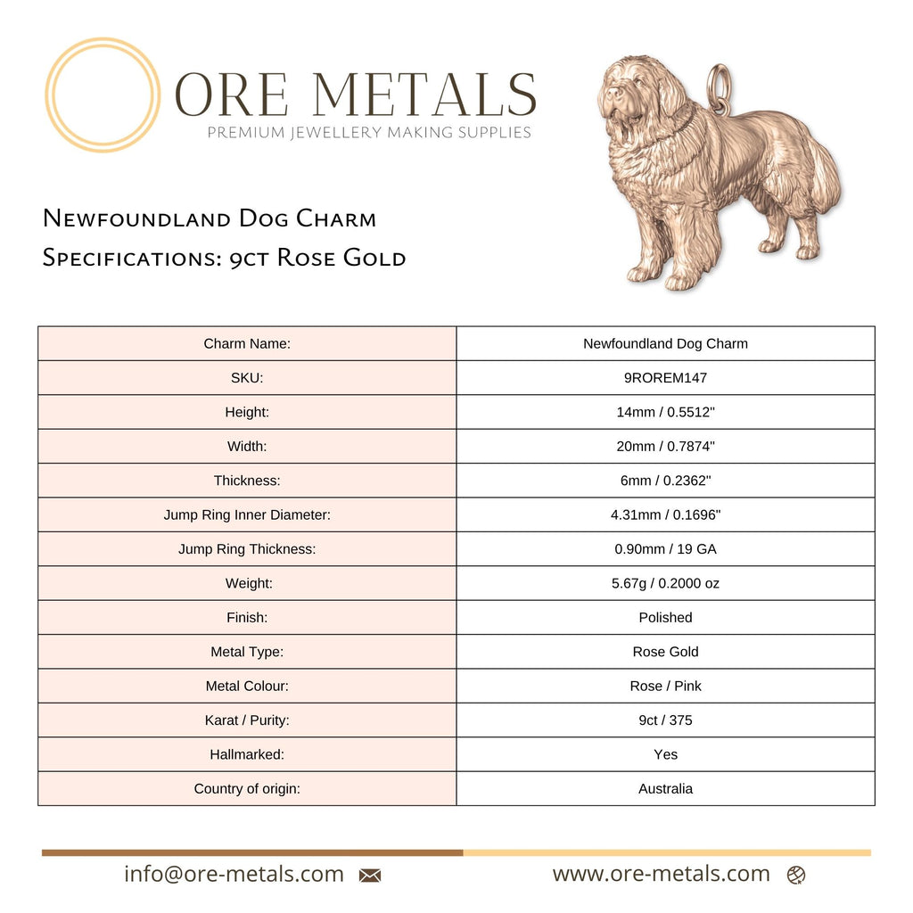 9ct Rose Gold - Newfoundland Dog Charm
