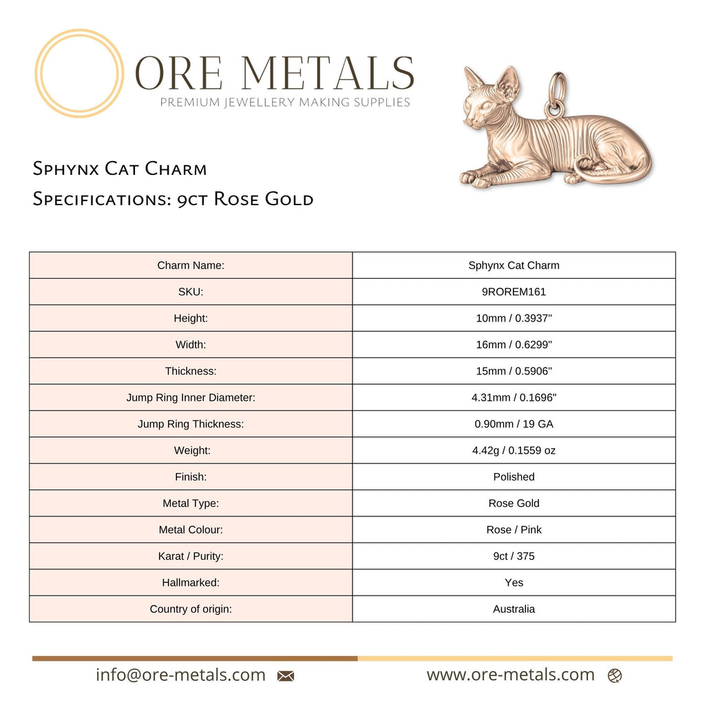 9ct Rose Gold - Sphynx Cat Charm