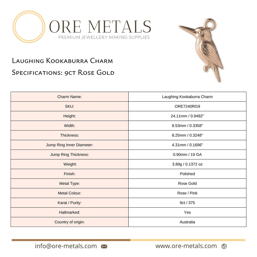 9ct Rose Gold - Laughing Kookaburra Charm