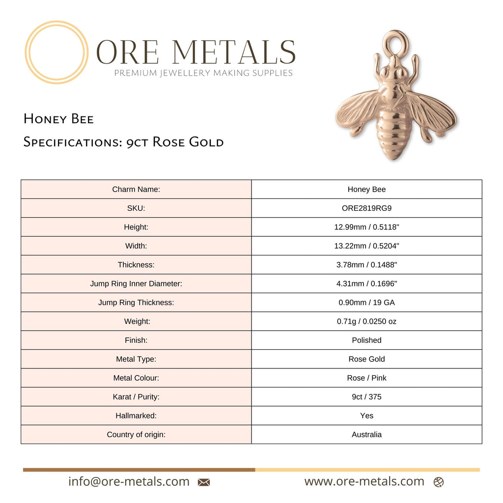 9ct Rose Gold - Honey Bee Charm