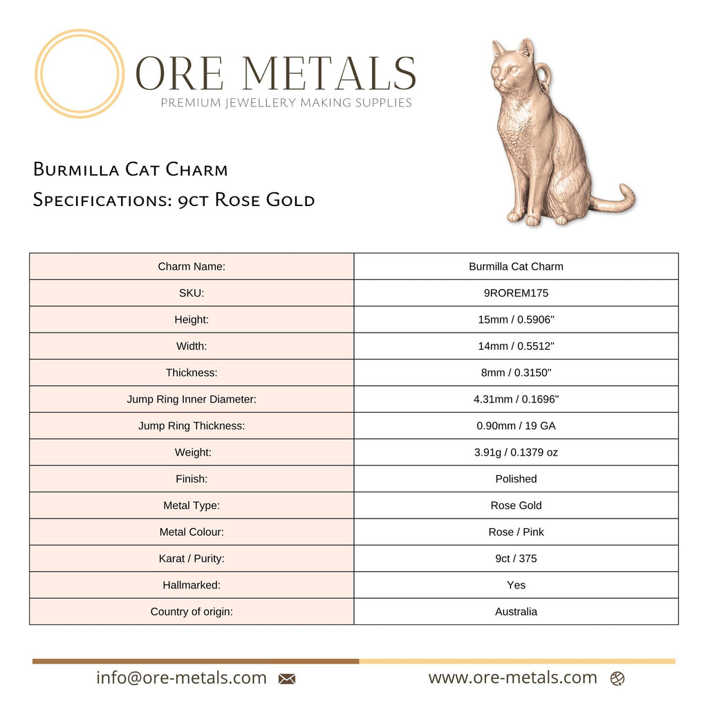 9ct Rose Gold - Burmilla Cat Charm