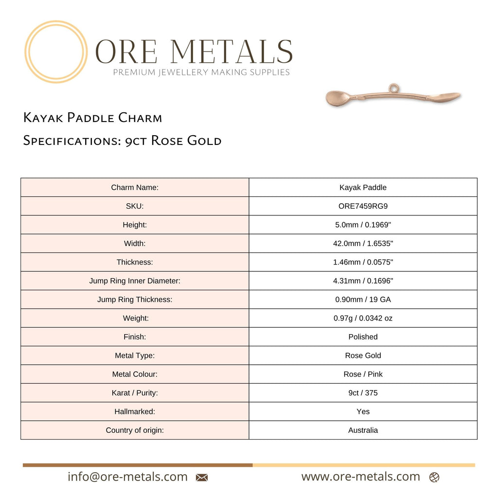 9ct Rose Gold - Kayak Paddle Charm