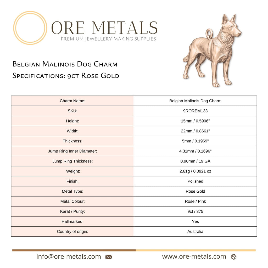 9ct Rose Gold - Belgian Malinois Dog Charm