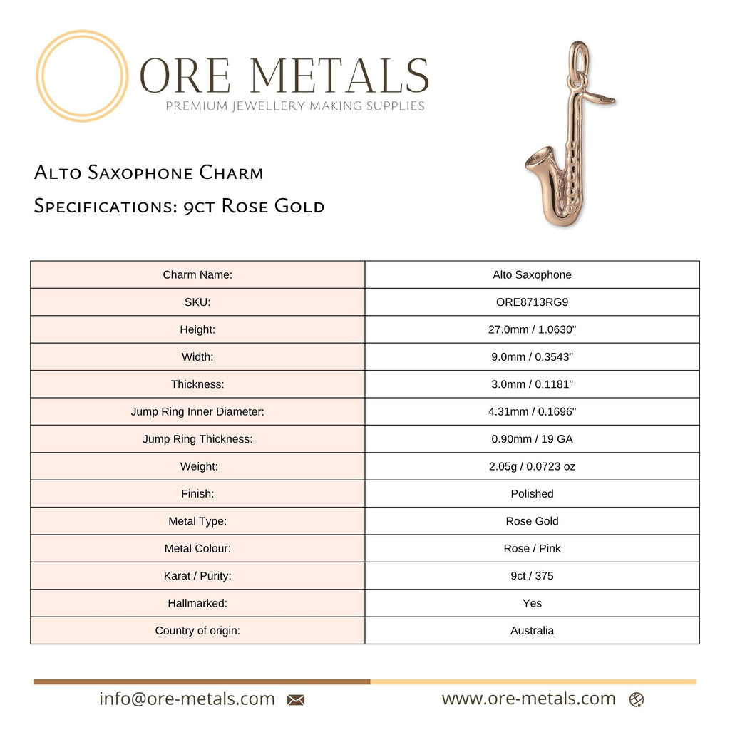 9ct Rose Gold - Alto Saxophone Charm