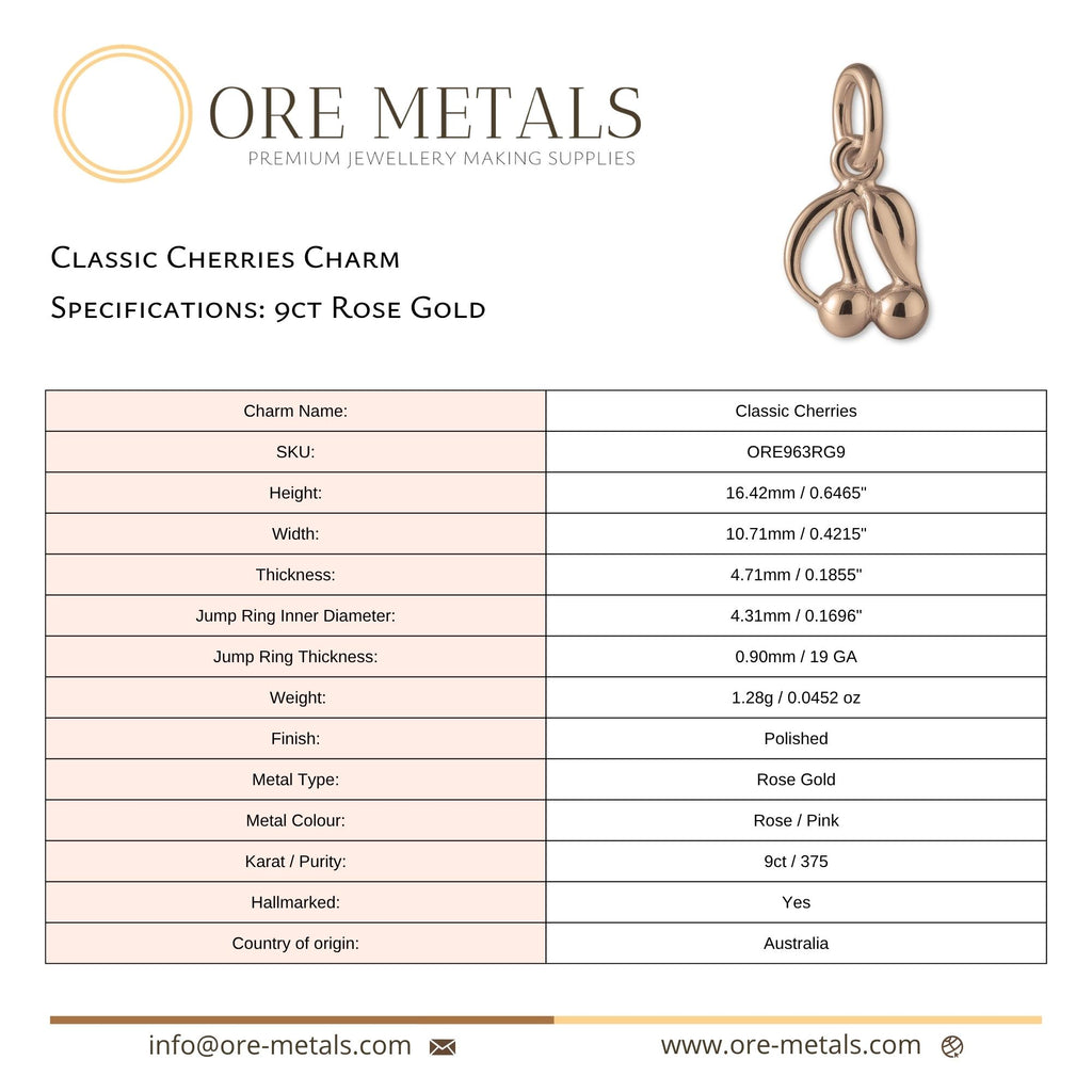 9ct Rose Gold - Classic Cherries Charm
