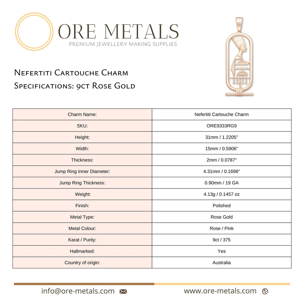 9ct Rose Gold - Nefertiti Cartouche Charm