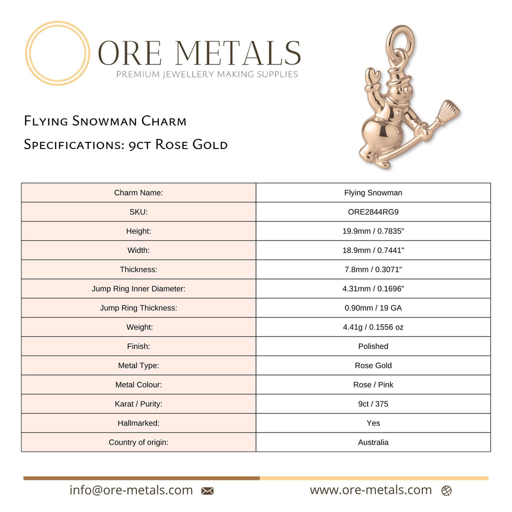 9ct Rose Gold - Flying Snowman Charm