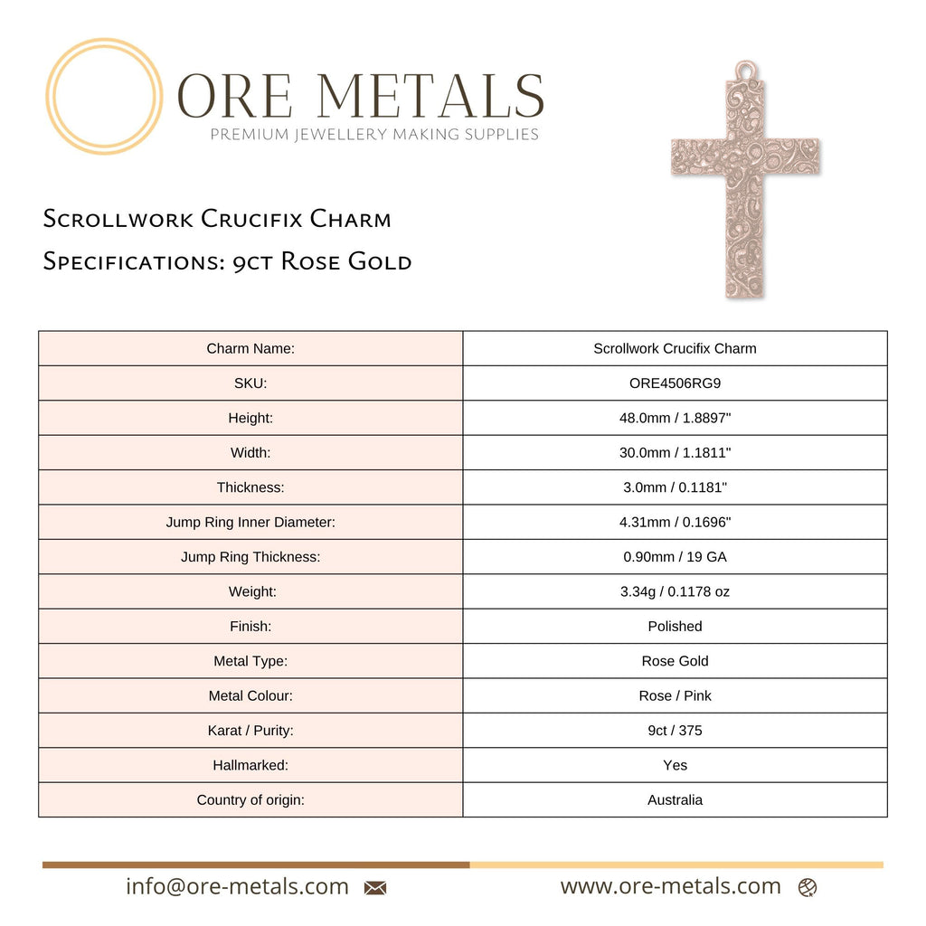 9ct Rose Gold - Scrollwork Crucifix Charm
