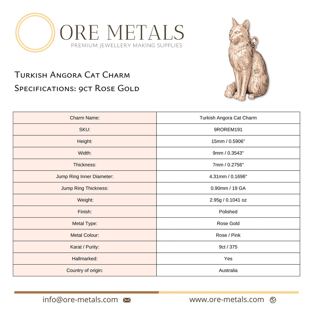 9ct Rose Gold - Turkish Angora Cat Charm
