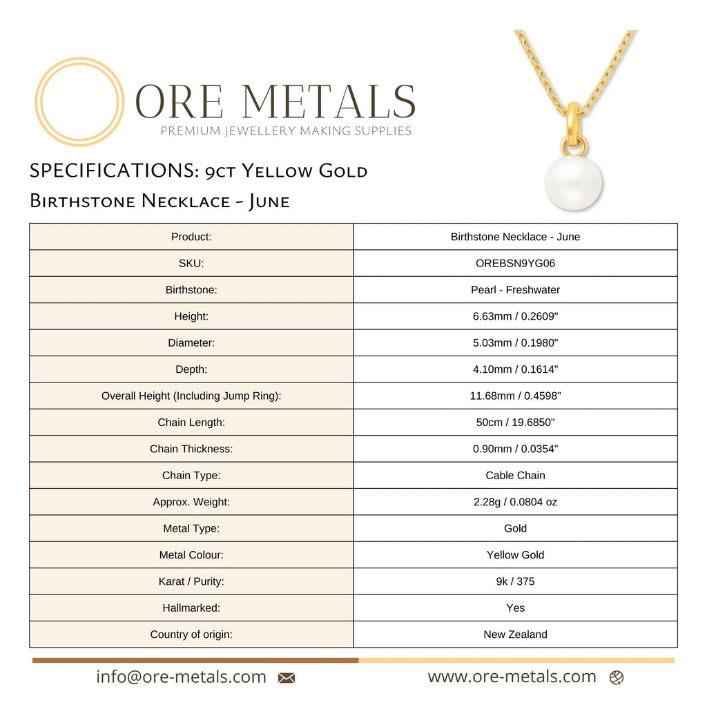 9ct Yellow Gold | Pearl - June Birthstone Necklace