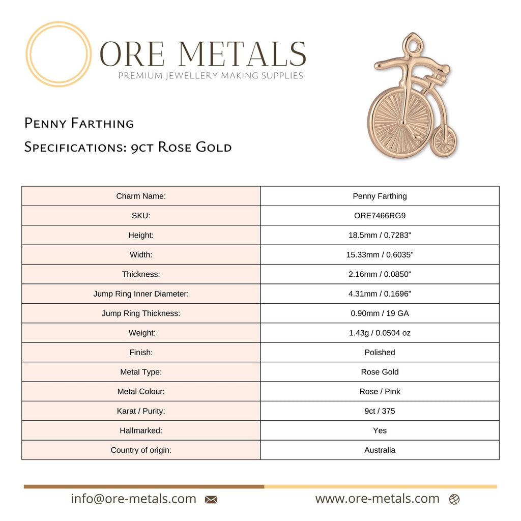 9ct Rose Gold - Penny Farthing Charm