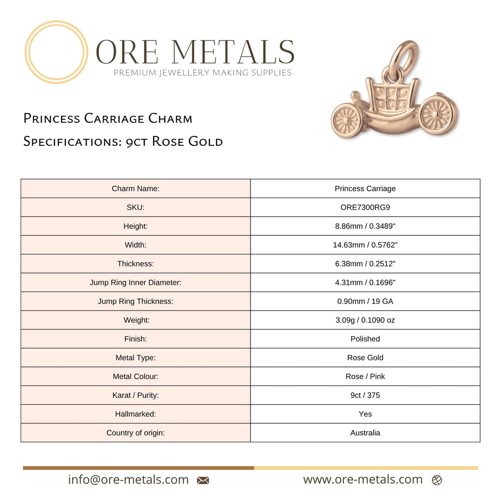 9ct Rose Gold - Princess Carriage Charm