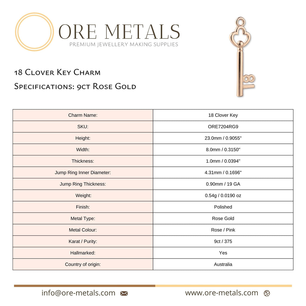 9ct Rose Gold - 18 Clover Key Charm