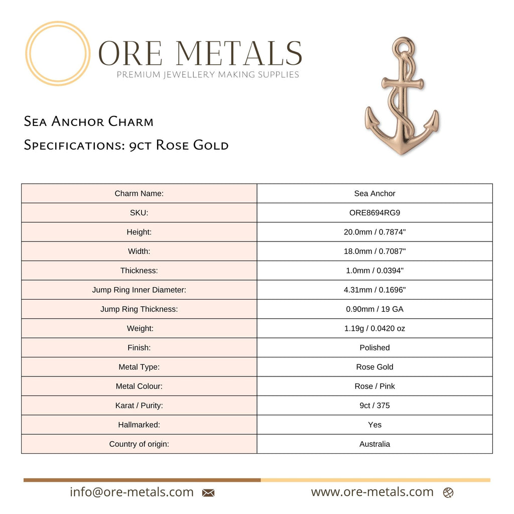 9ct Rose Gold - Sea Anchor Charm