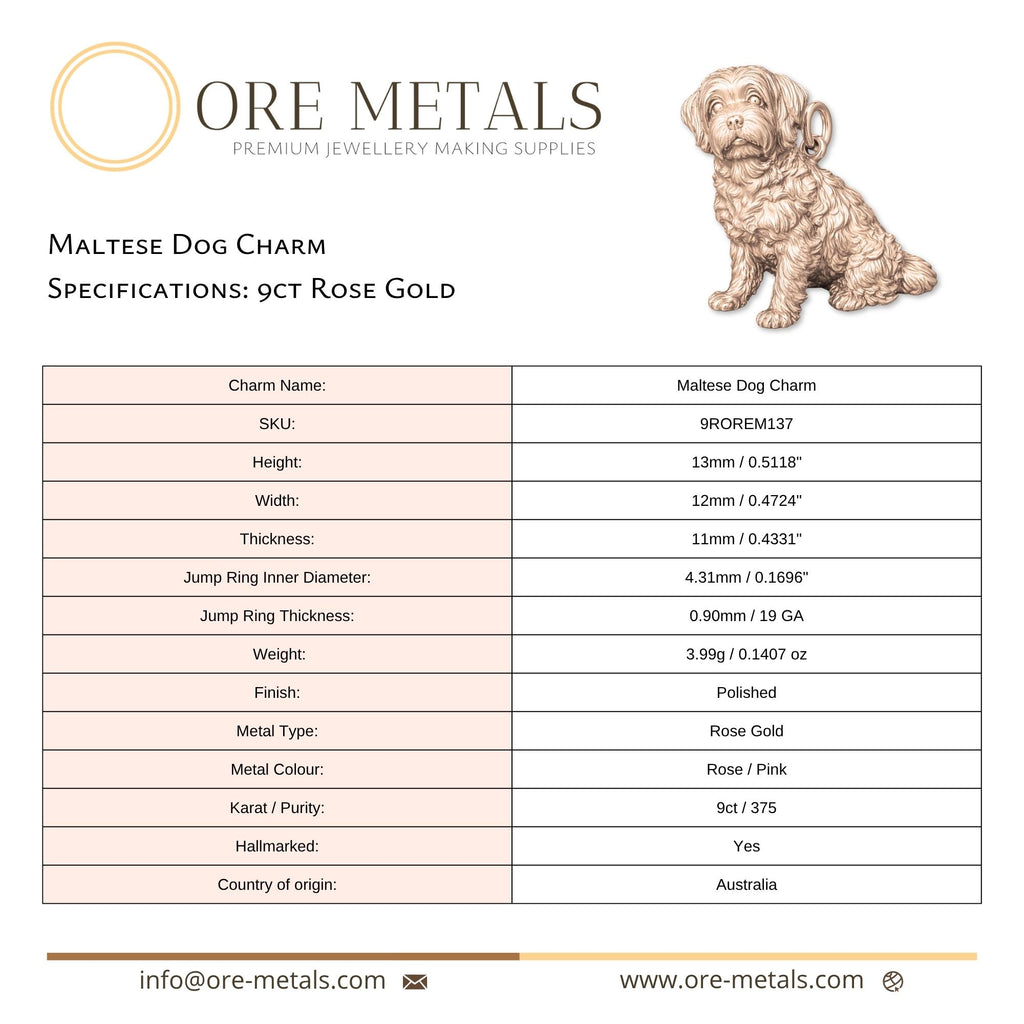 9ct Rose Gold - Maltese Dog Charm