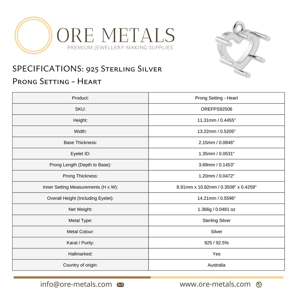 925 Sterling Silver - Heart Prong Setting
