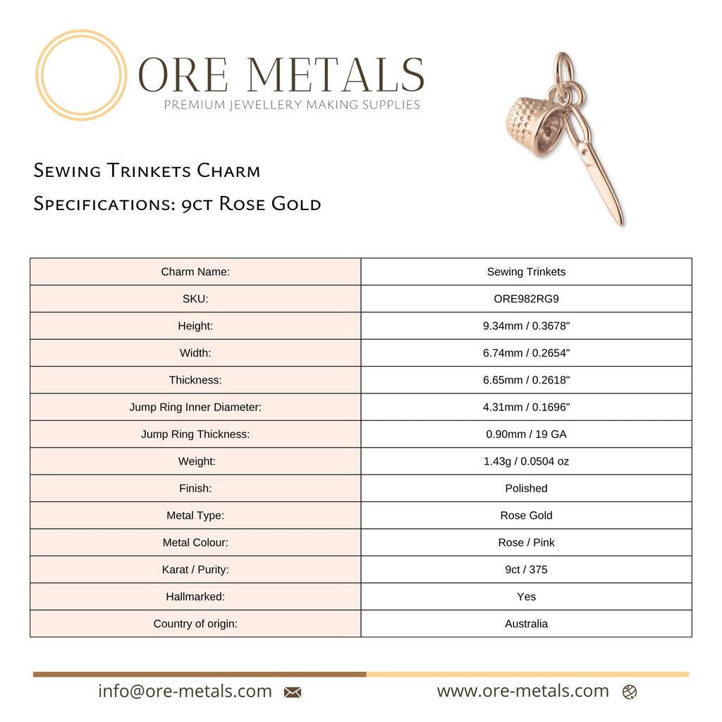 9ct Rose Gold - Sewing Trinkets Charm