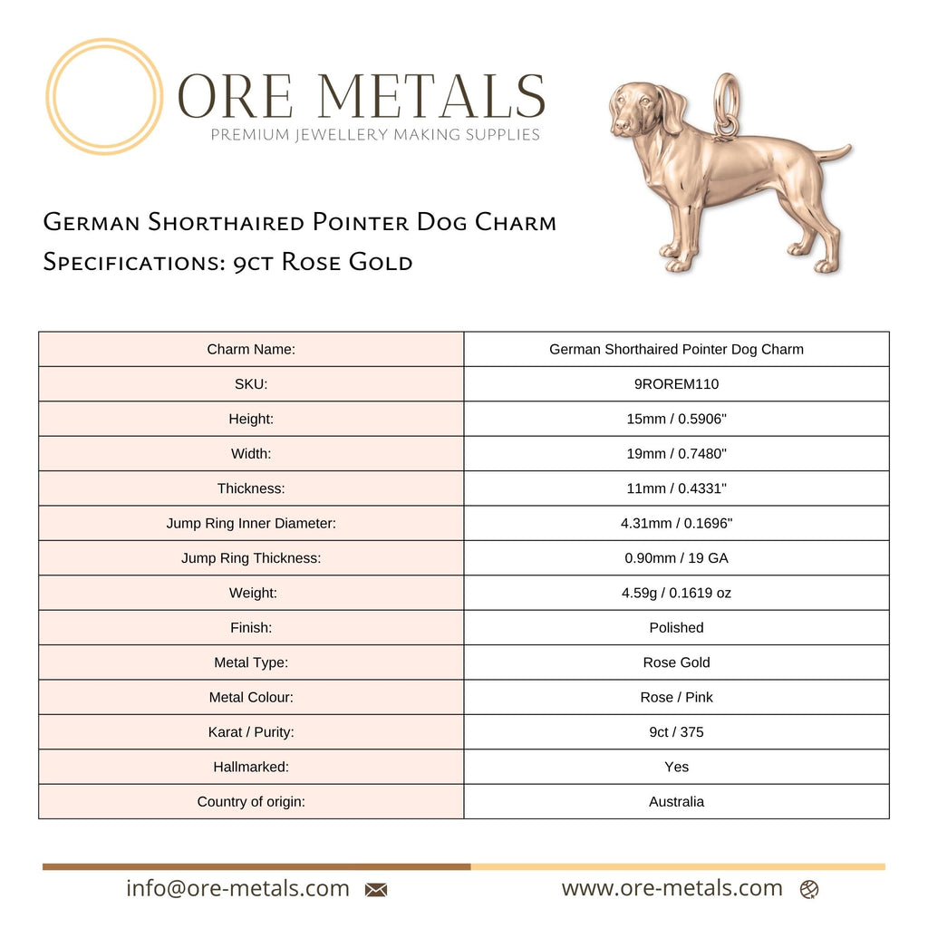 9ct Rose Gold - German Shorthaired Pointer Dog Charm