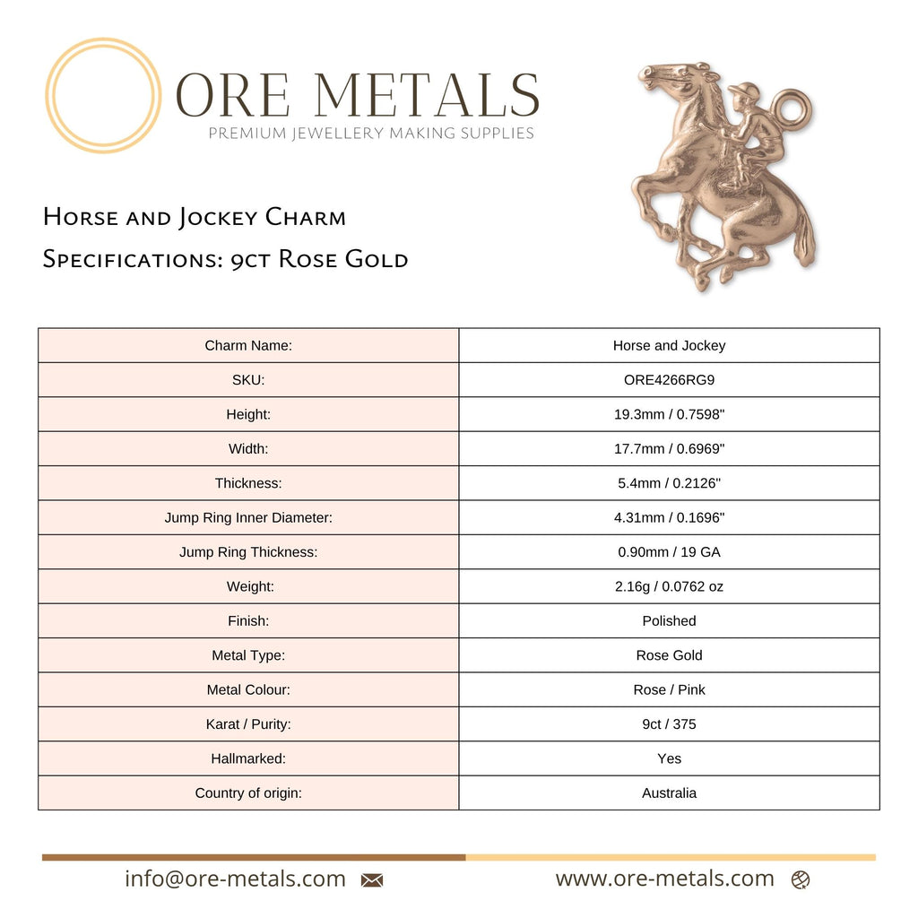 9ct Rose Gold - Horse and Jockey Charm