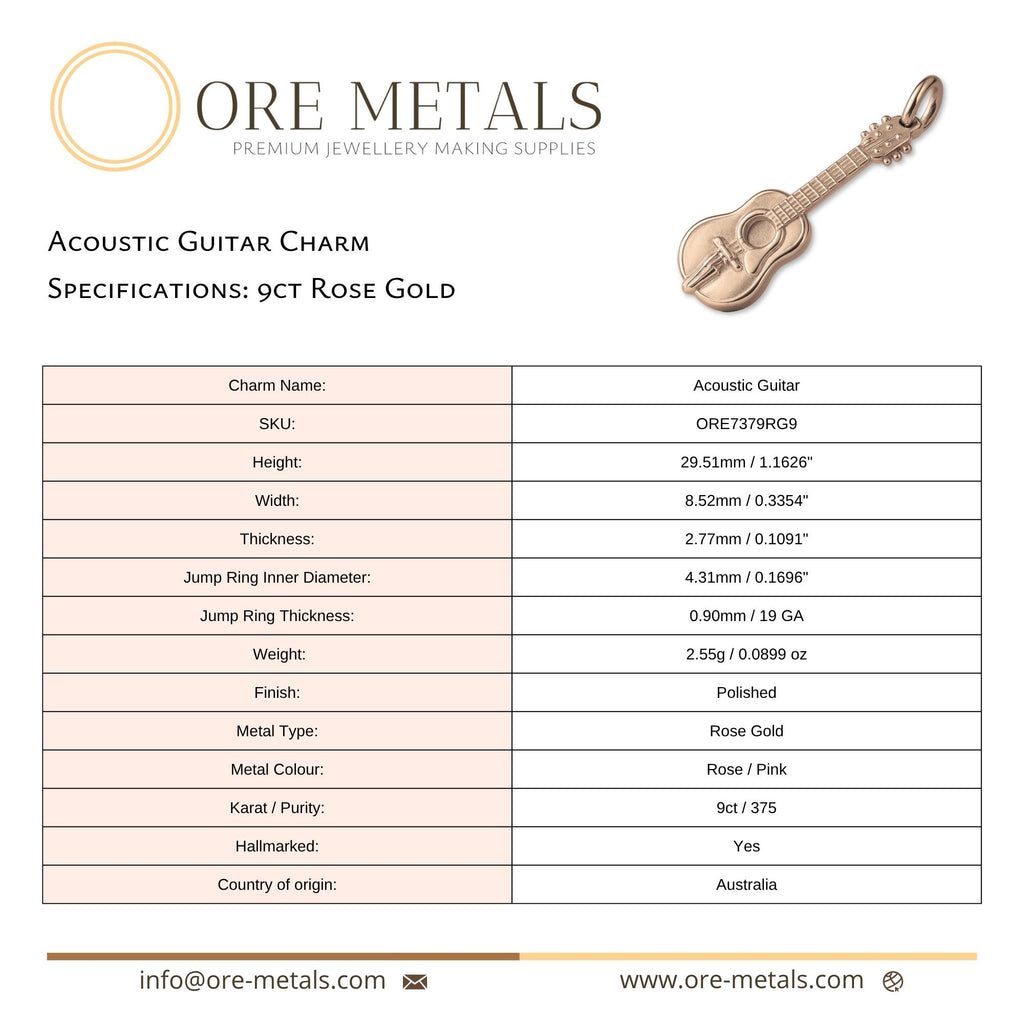 9ct Rose Gold - Acoustic Guitar Charm