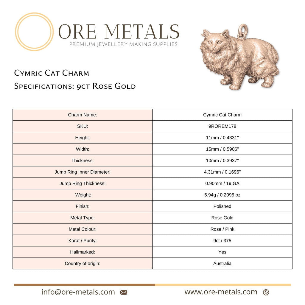 9ct Rose Gold - Cymric Cat Charm