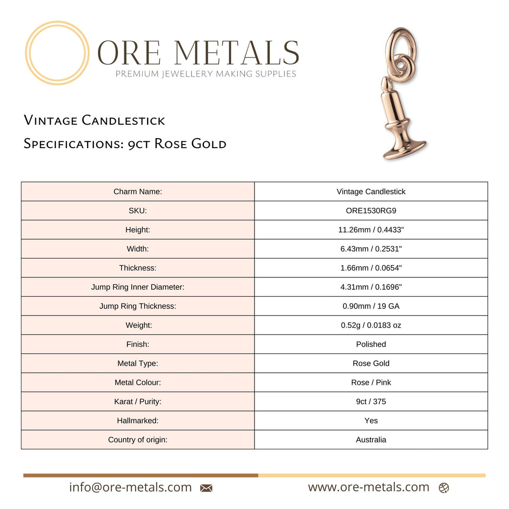 9ct Rose Gold Vintage - Candlestick Charm