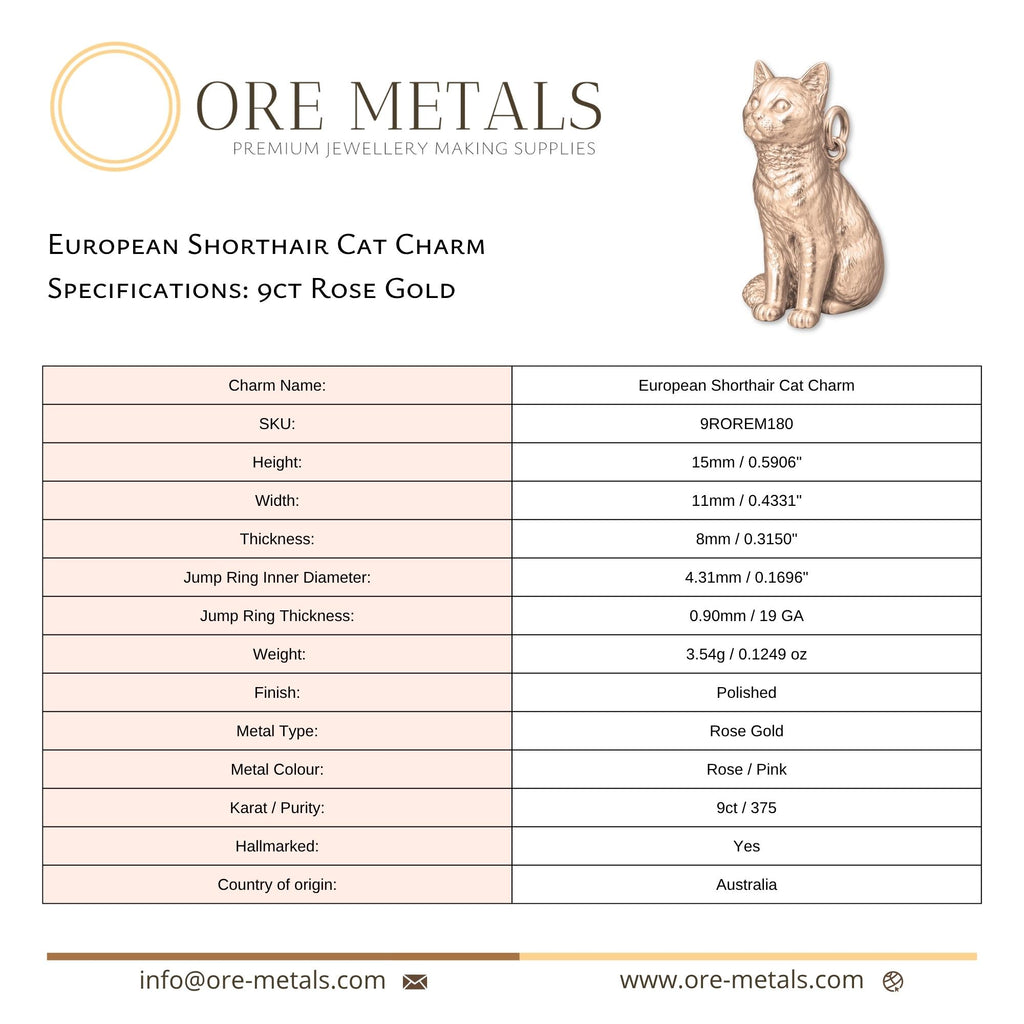 9ct Rose Gold - European Shorthair Cat Charm