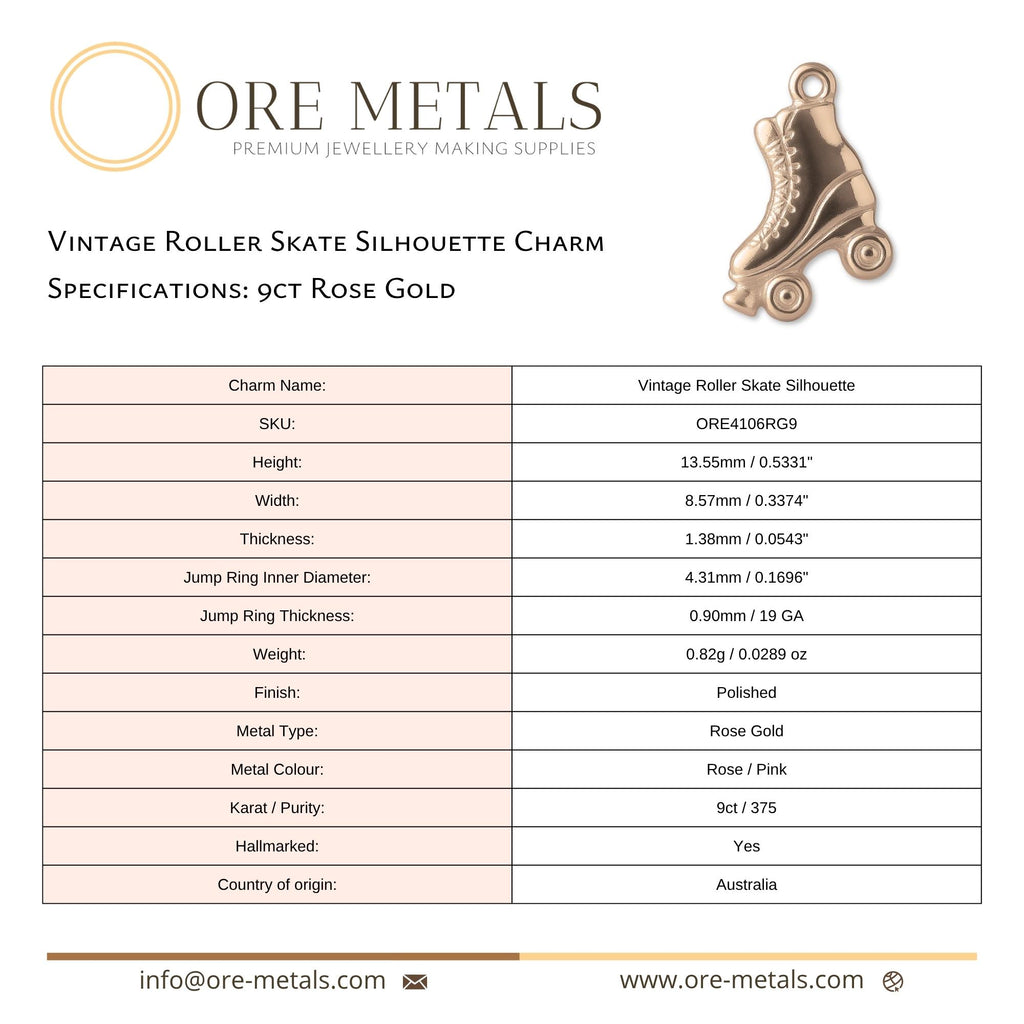 9ct Rose Gold - Vintage Roller Skate Silhouette Charm