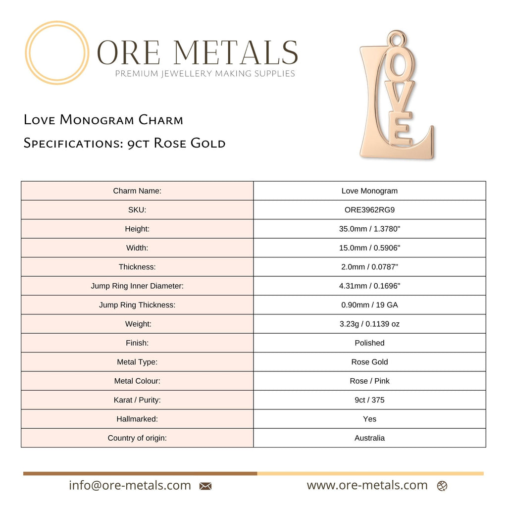 9ct Rose Gold - Love Monogram Charm