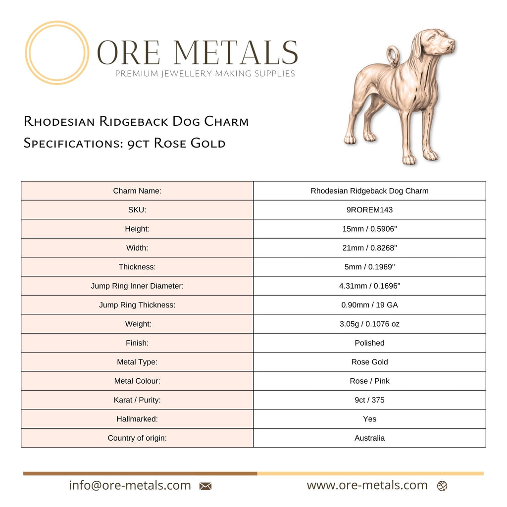 9ct Rose Gold - Rhodesian Ridgeback Dog Charm