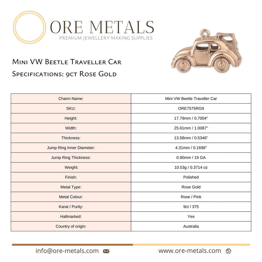 9ct Rose Gold - Mini VW Beetle Traveller Car Charm