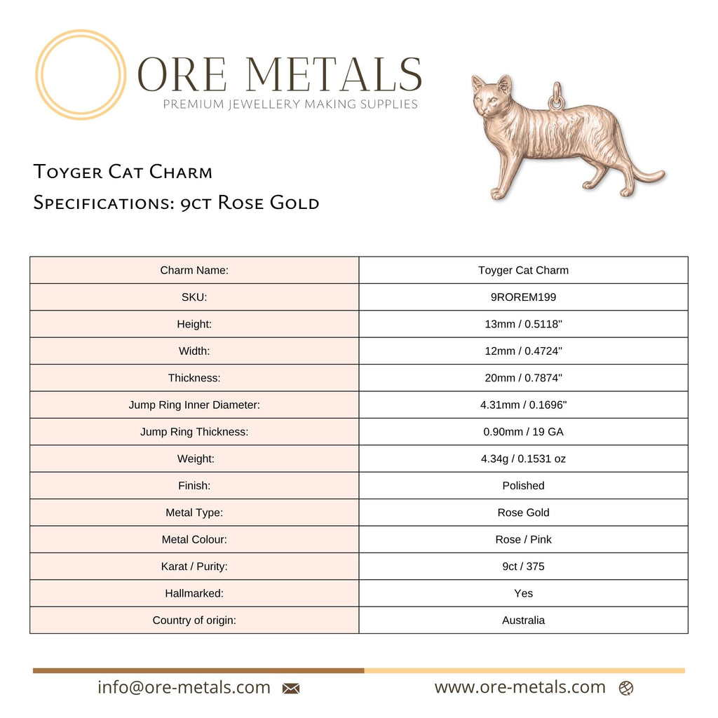 9ct Rose Gold - Toyger Cat Charm