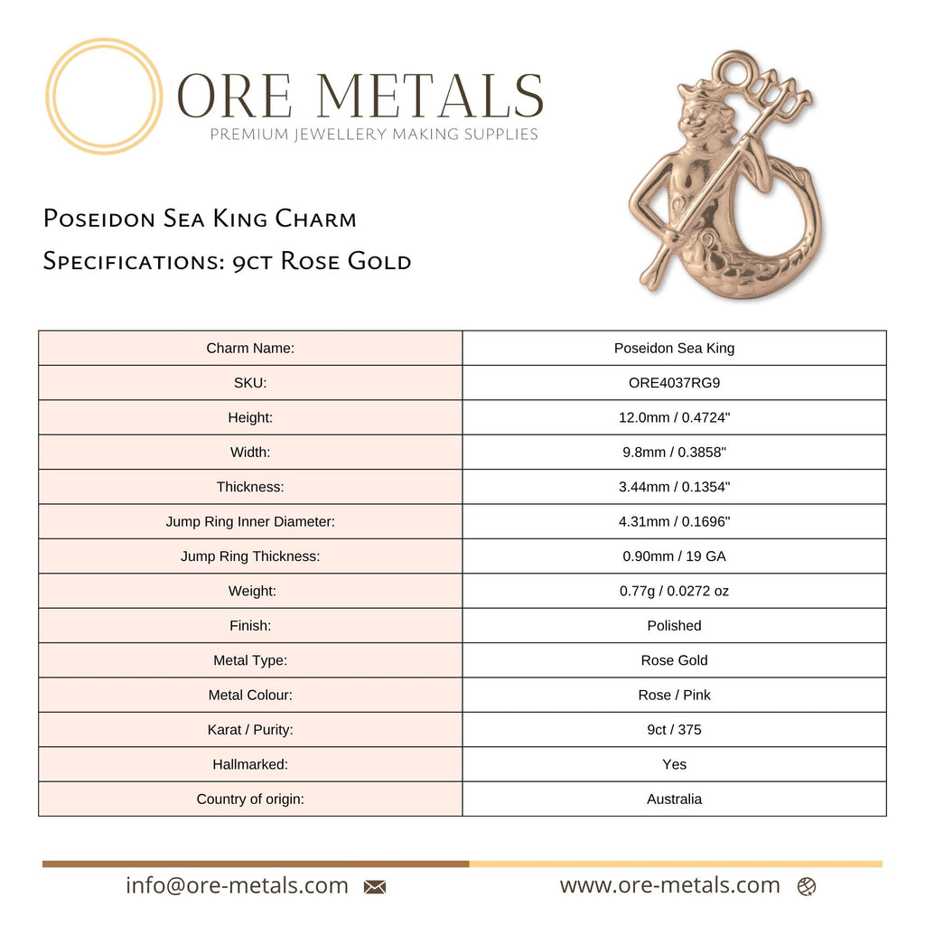 9ct Rose Gold - Poseidon Sea King Charm