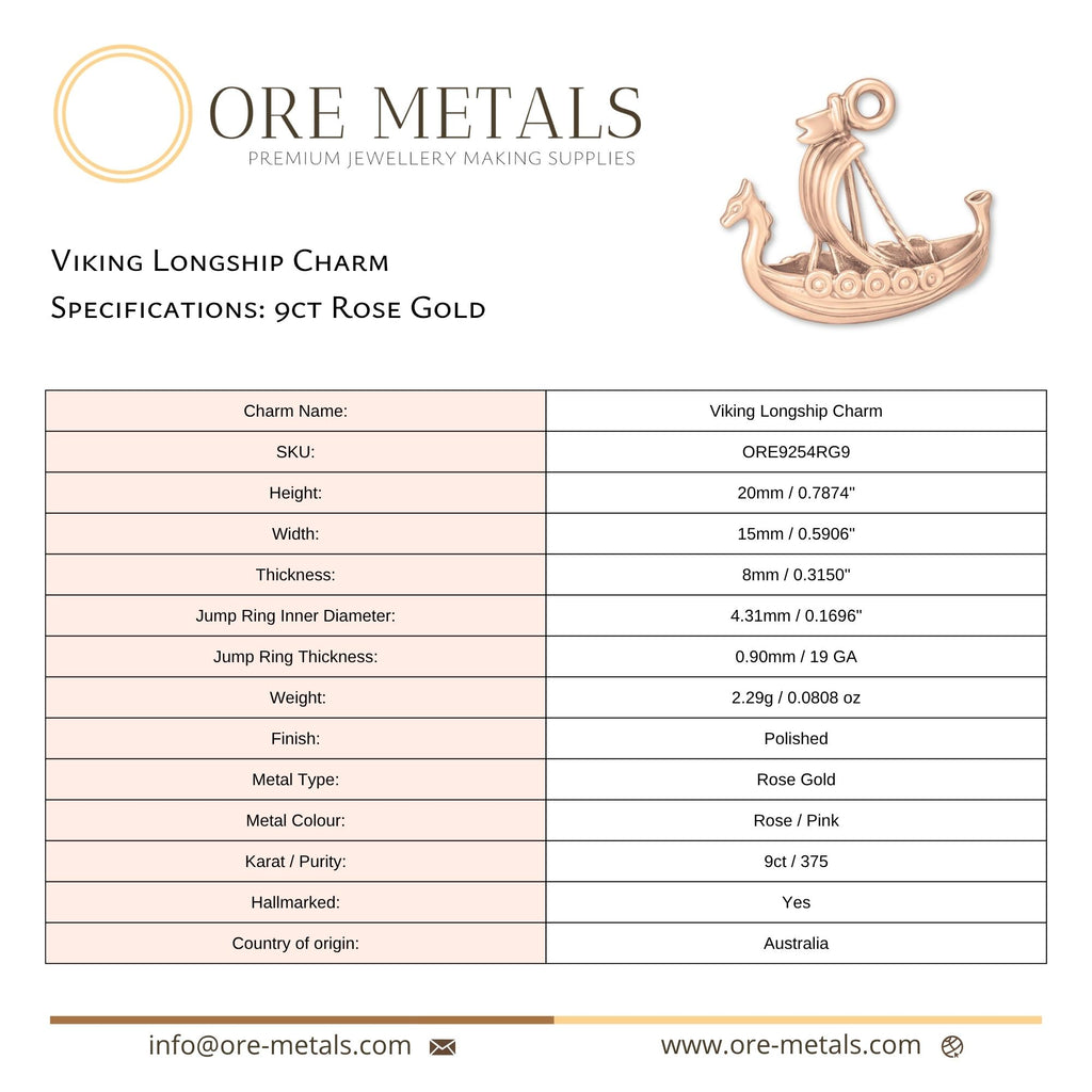 9ct Rose Gold - Viking Longship Charm