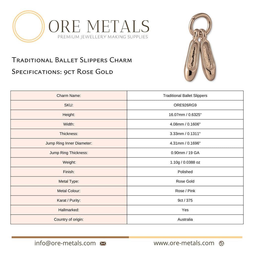 9ct Rose Gold - Traditional Ballet Slippers Charm