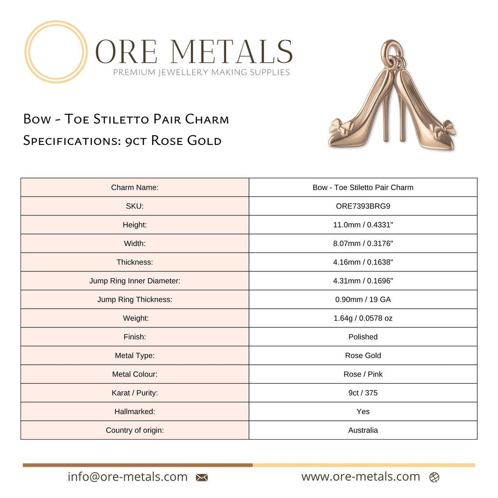 9ct Rose Gold - Bow Toe Stiletto Pair Charm