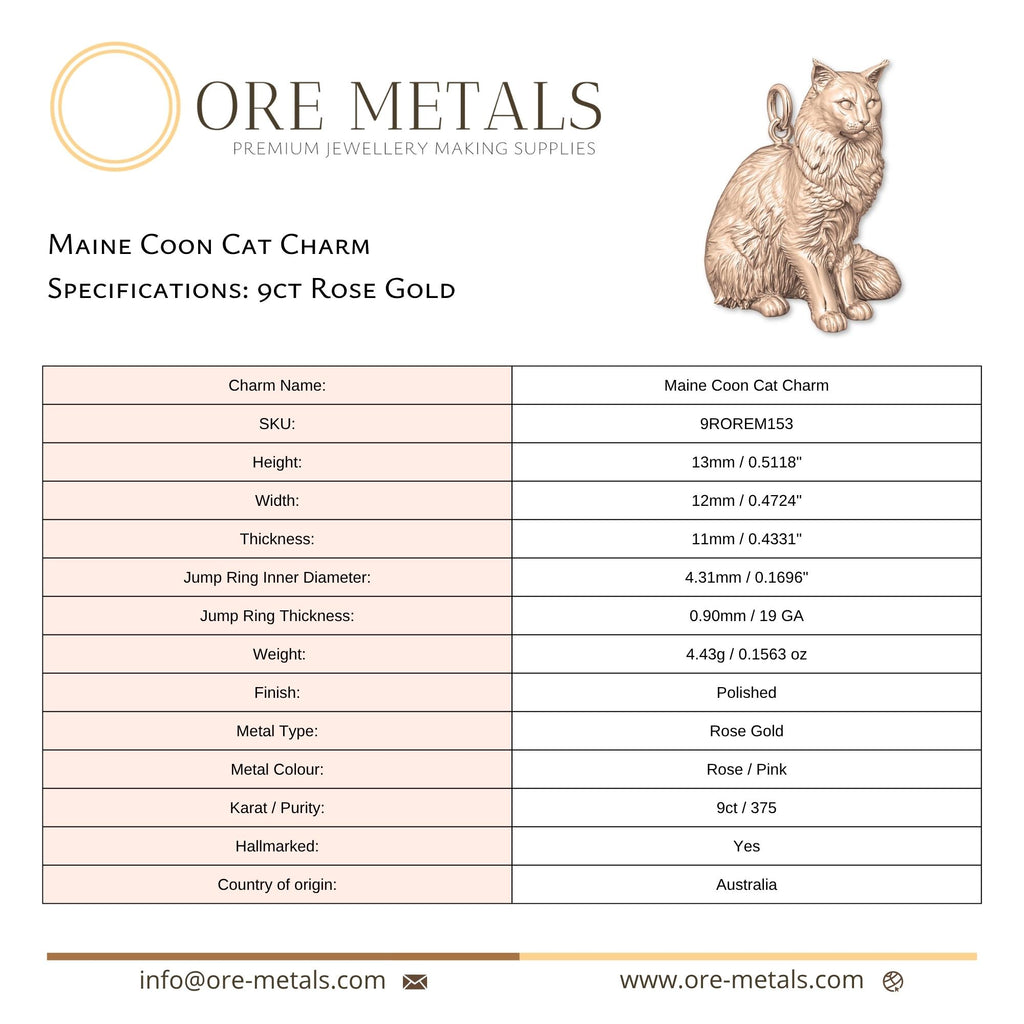 9ct Rose Gold - Maine Coon Cat Charm