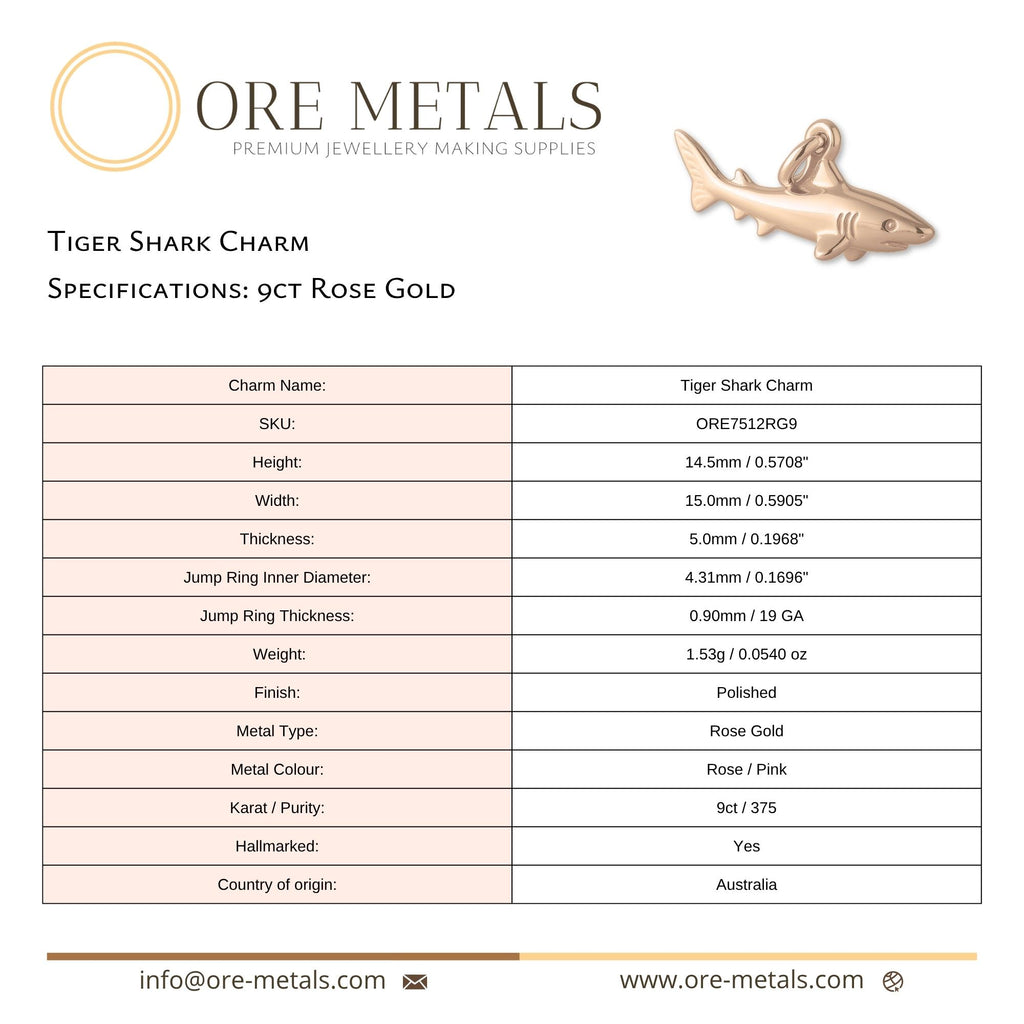 9ct Rose Gold - Tiger Shark Charm