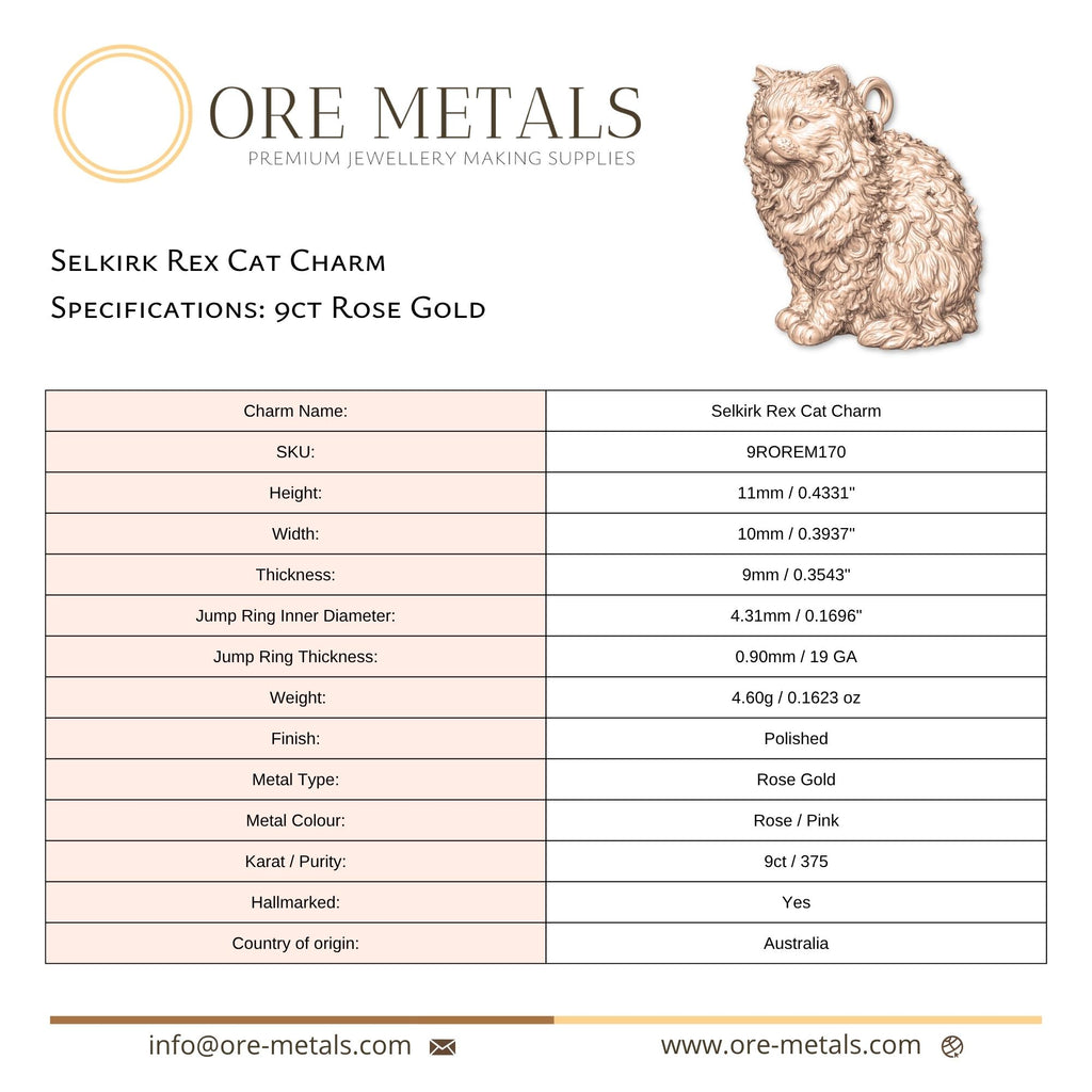 9ct Rose Gold - Selkirk Rex Cat Charm