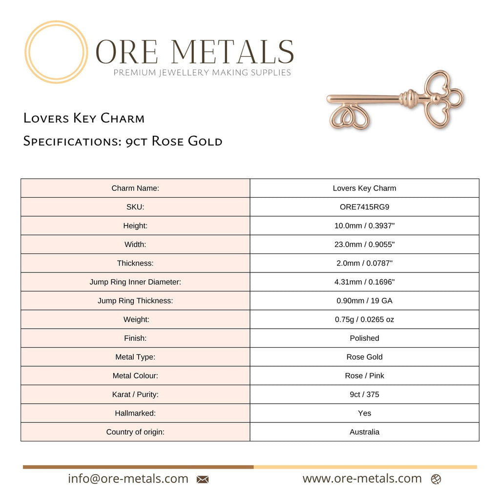 9ct Rose Gold - Lovers Key Charm