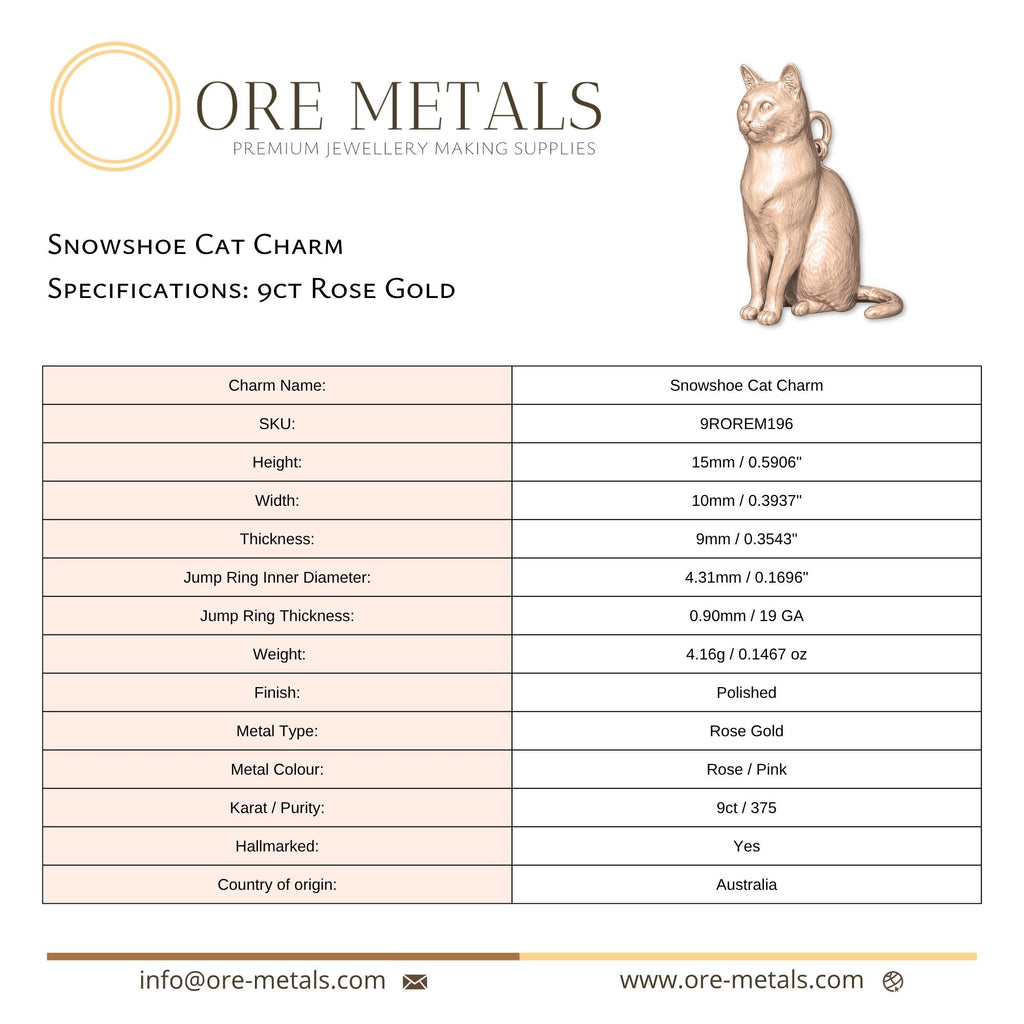 9ct Rose Gold - Snowshoe Cat Charm